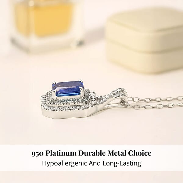 Shop Lc Rhapsody AAAA Tanzanite Paraiba Tourmaline And E-F VS Diamond 3.20 Ctw Midnight Deco Pendant Necklace In 950 Platinum 20 Inches