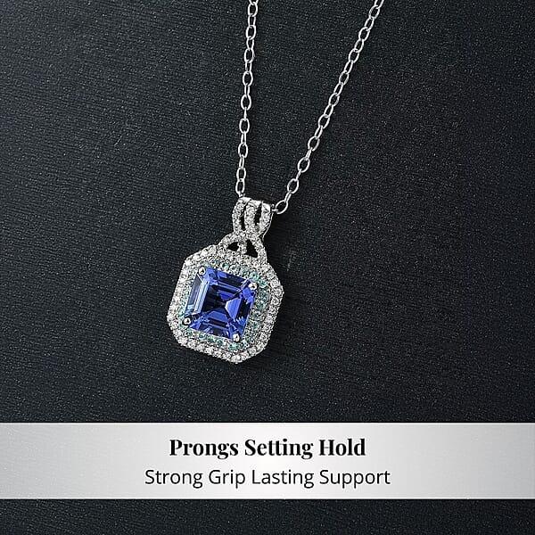 Shop Lc Rhapsody AAAA Tanzanite Paraiba Tourmaline And E-F VS Diamond 3.20 Ctw Midnight Deco Pendant Necklace In 950 Platinum 20 Inches