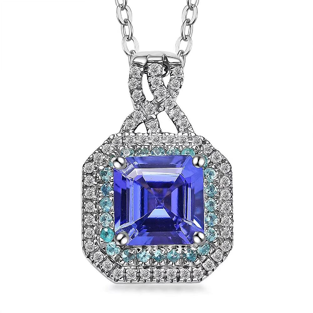 shop lc Rhapsody AAAA Tanzanite Paraiba Tourmaline and E-F VS Diamond 3.20 ctw Midnight Deco Pendant Necklace in 950 Platinum 20 Inches