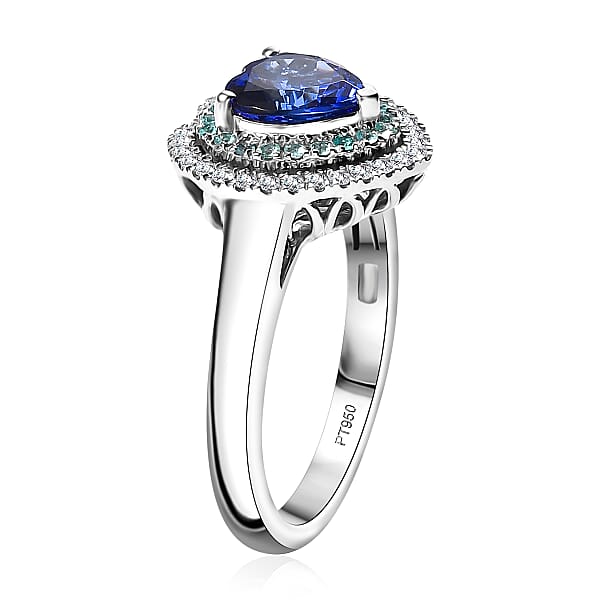 Shop Lc Rhapsody AAAA Tanzanite Paraiba Tourmaline And E-F VS2 Diamond 2.20 Ctw Heart Ring In 950 Platinum 8.80 Grams