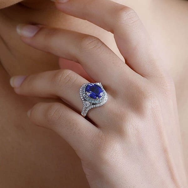 Shop Lc Rhapsody AAAA Tanzanite Paraiba Tourmaline And E-F VS2 Diamond 3.70 Ctw Ring In 950 Platinum 8.60 Grams