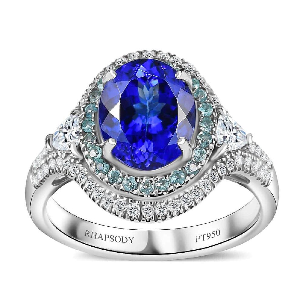 shop lc Rhapsody AAAA Tanzanite Paraiba Tourmaline and E-F VS2 Diamond 3.70 ctw Ring in 950 Platinum 8.60 Grams