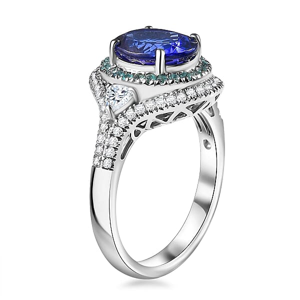 Shop Lc Rhapsody AAAA Tanzanite Paraiba Tourmaline And E-F VS2 Diamond 3.70 Ctw Ring In 950 Platinum 8.60 Grams