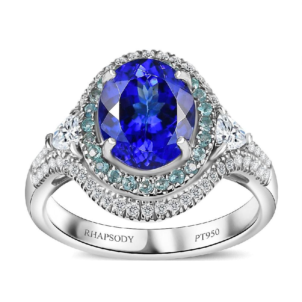 shop lc Rhapsody AAAA Tanzanite Paraiba Tourmaline and E-F VS2 Diamond 3.70 ctw Ring in 950 Platinum 8.60 Grams