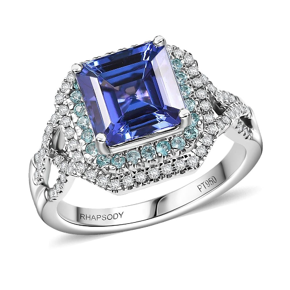 shop lc Rhapsody AAAA Tanzanite Paraiba Tourmaline and E-F VS Diamond 3.30 ctw Midnight Deco Ring in 950 Platinum
