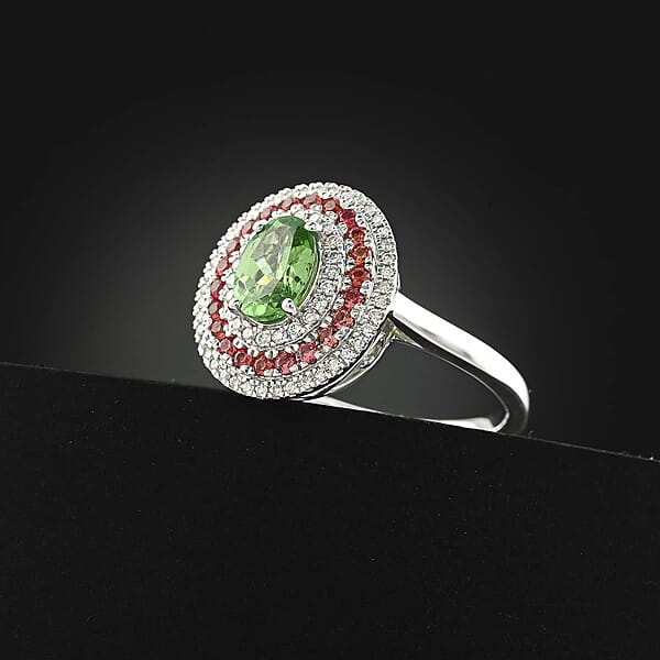 Shop Lc Rhapsody AAAA Tsavorite Garnet Padparadscha Sapphire And E-F VS Diamond 1.75 Ctw Ring In 950 Platinum 8 Grams