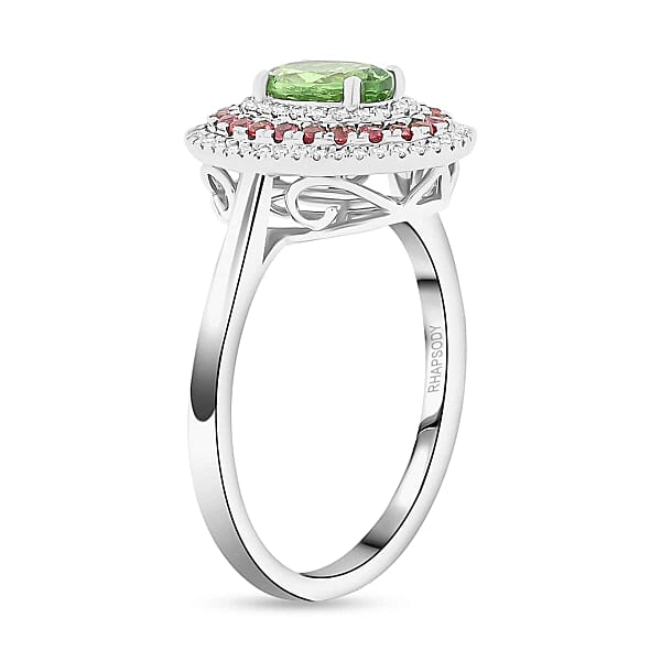 Shop Lc Rhapsody AAAA Tsavorite Garnet Padparadscha Sapphire And E-F VS Diamond 1.75 Ctw Ring In 950 Platinum 8 Grams