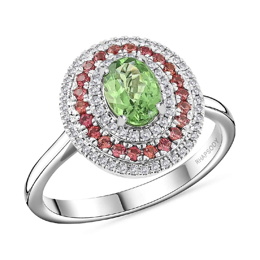shop lc Rhapsody AAAA Tsavorite Garnet Padparadscha Sapphire and E-F VS Diamond 1.75 ctw Ring in 950 Platinum 8 Grams
