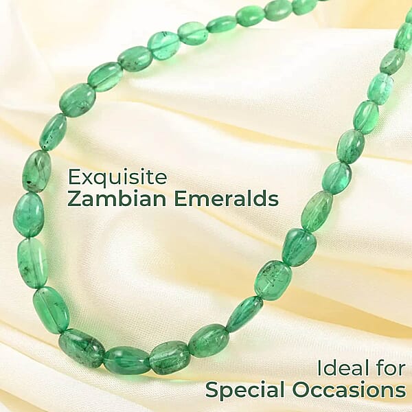 Shop Lc Rhapsody AAAA Zambian Emerald Beaded Necklace Graduated Single Strand Beaded Necklace 18 Inch Necklace In 950 Platinum 60.00 Ctw