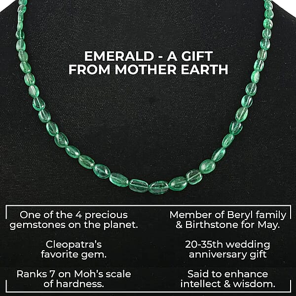 Shop Lc Rhapsody AAAA Zambian Emerald Beaded Necklace Graduated Single Strand Beaded Necklace 18 Inch Necklace In 950 Platinum 60.00 Ctw