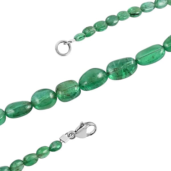 Shop Lc Rhapsody AAAA Zambian Emerald Beaded Necklace Graduated Single Strand Beaded Necklace 18 Inch Necklace In 950 Platinum 60.00 Ctw