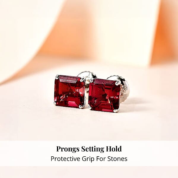 Shop Lc Rhapsody Asscher Cut AAAA Ouro Fino Rubellite 2.40 Ctw Solitaire Stud Earrings In 950 Platinum