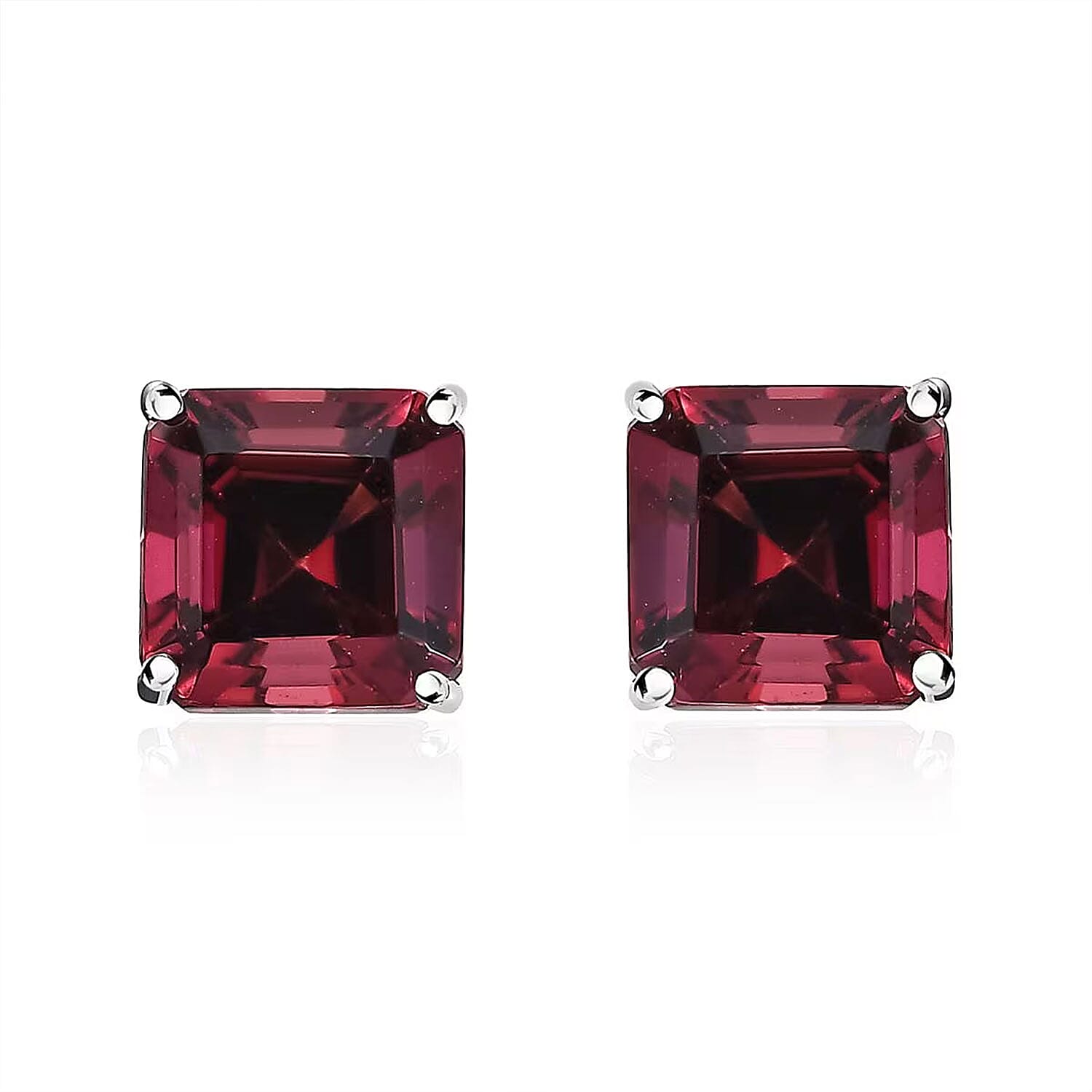 shop lc Rhapsody Asscher Cut AAAA Ouro Fino Rubellite 2.40 ctw Solitaire Stud Earrings in 950 Platinum