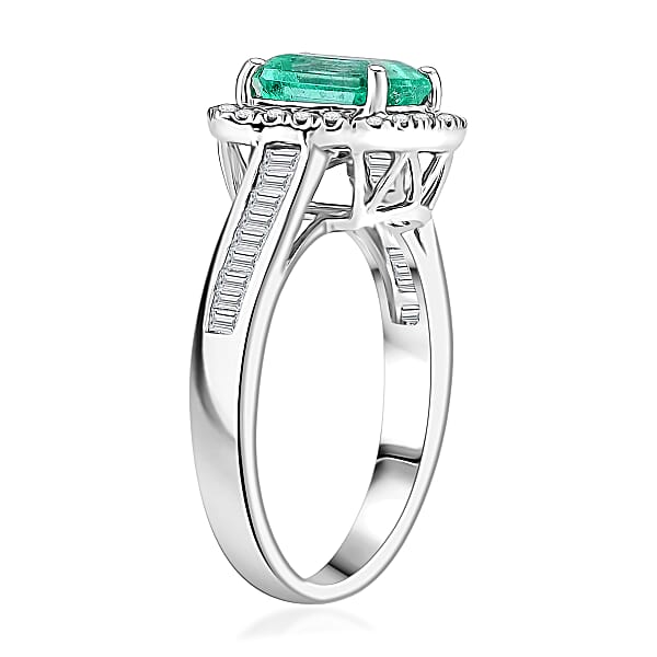 Shop Lc Rhapsody Boyaca Colombian Emerald And E-F VS Diamond 2.20 Ctw Halo Ring In 950 Platinum 7.50 Grams