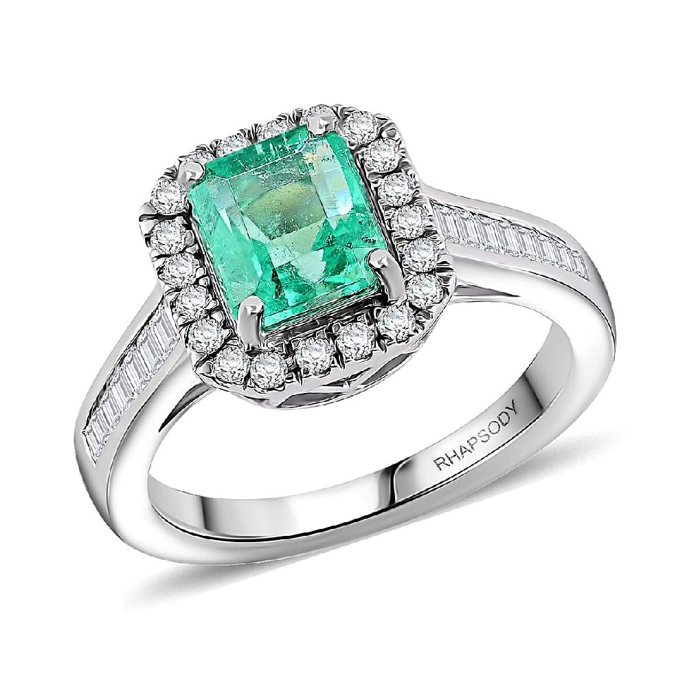 shop lc Rhapsody Boyaca Colombian Emerald and E-F VS Diamond 2.20 ctw Halo Ring in 950 Platinum 7.50 Grams