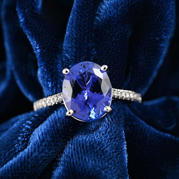 Shop Lc Rhapsody Certified And Appraised AAAA Tanzanite And E-F VS Diamond 4.10 Ctw Accent Ring 950 Platinum Ring Gifts For Her 6.60 Grams