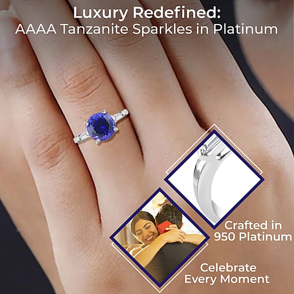 Shop Lc Rhapsody Certified And Appraised AAAA Tanzanite Ring E-F VS Diamond Accent Ring 950 Platinum Ring Wedding Ring 4.50 Grams 2.20 Ctw