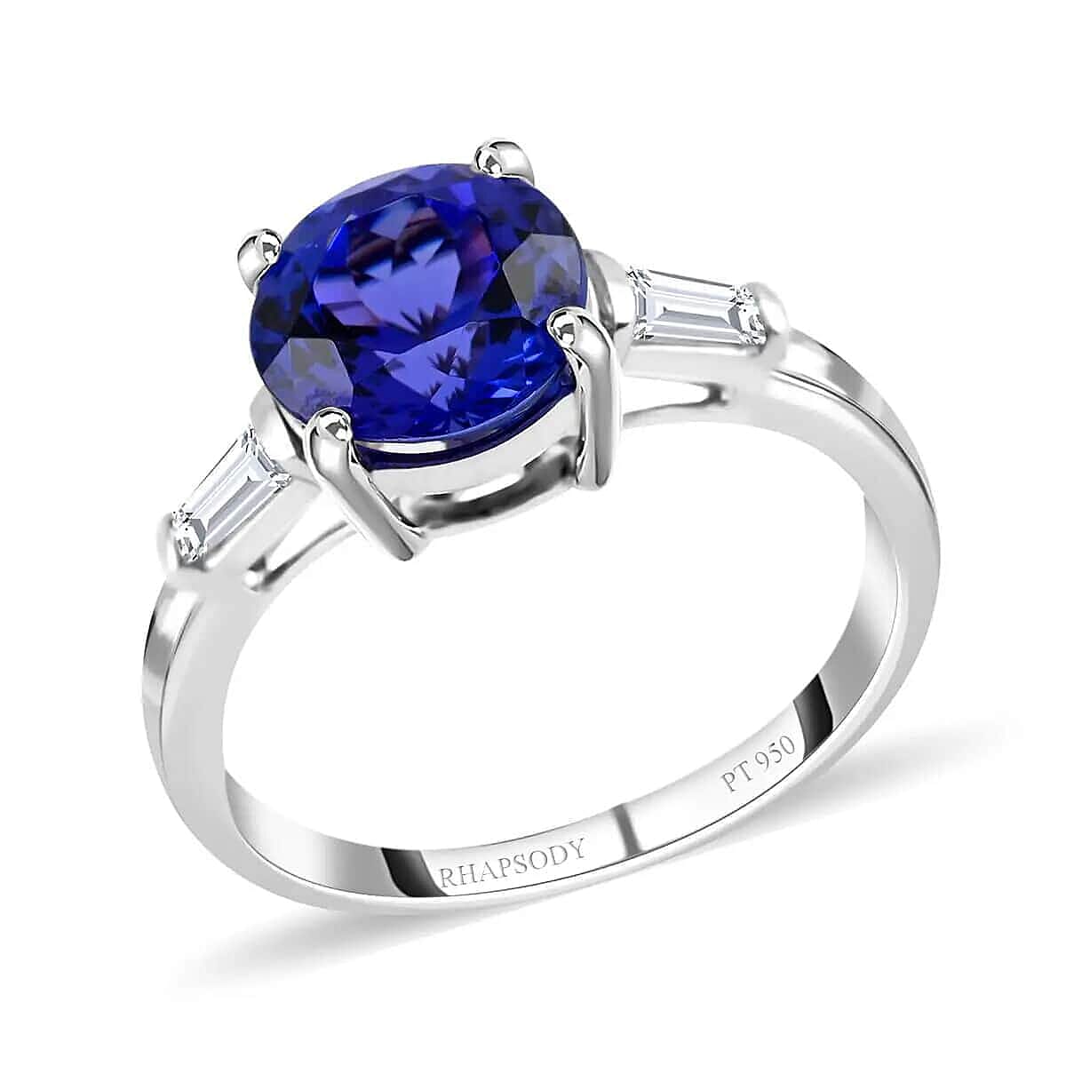 shop lc Rhapsody Certified And Appraised AAAA Tanzanite Ring E-F VS Diamond Accent Ring 950 Platinum Ring Wedding Ring 4.50 Grams 2.20 ctw