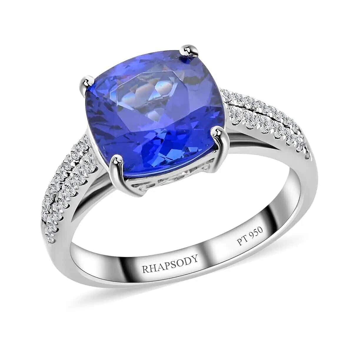 shop lc Rhapsody Certified & Appraised AAAA Tanzanite and E-F VS Diamond 3.55 ctw Accent Ring 950 Platinum Ring Wedding Ring 6 Grams