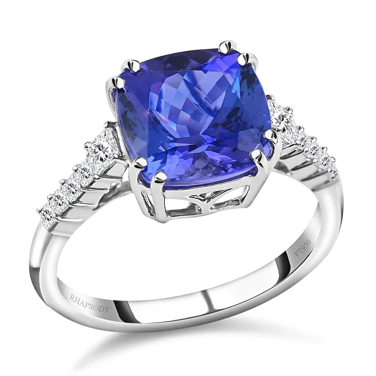 shop lc Rhapsody Certified & Appraised AAAA Tanzanite and E-F VS Diamond 4.00 ctw Accent Ring 950 Platinum Ring Wedding Ring 4 Grams