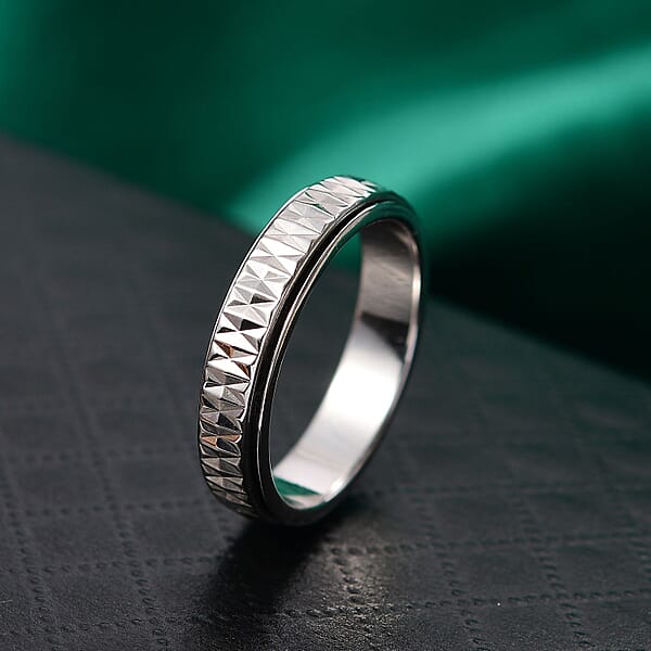 Shop Lc Rhapsody Diamond Cut Spinner Band Ring In 950 Platinum 6.37 Grams