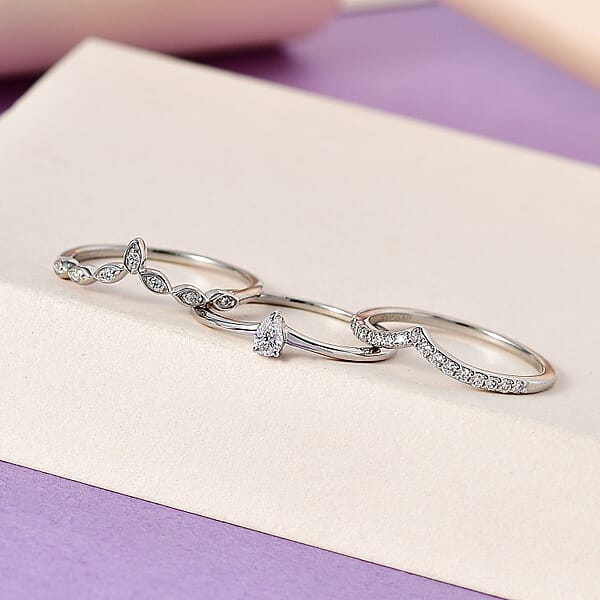 Shop Lc Rhapsody IGI Certified 950 Platinum Diamond E-F VS Set Of 3 Stackable Ring 0.33 Ctw