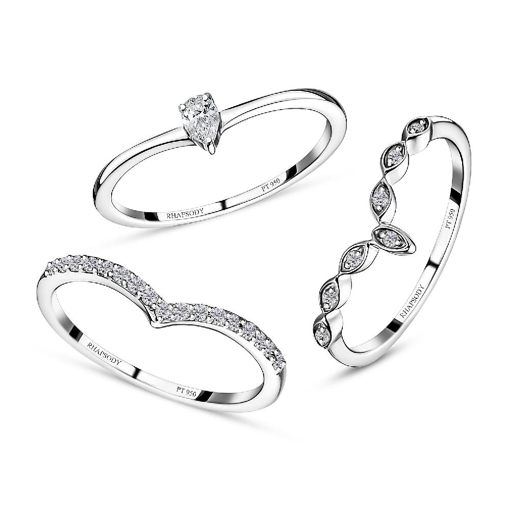 shop lc Rhapsody IGI Certified 950 Platinum Diamond E-F VS Set of 3 Stackable Ring 0.33 ctw