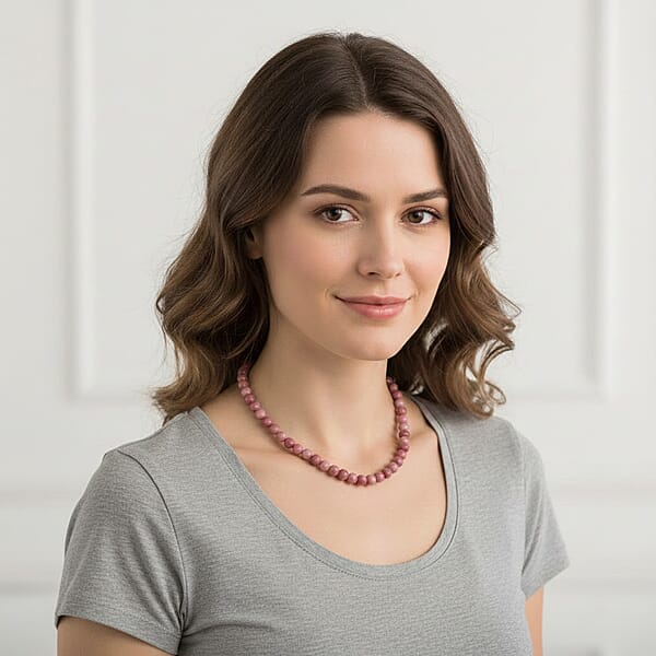 Shop Lc Rhodonite Beaded Necklace With Magnetic Lock In Sterling Silver 150.00 Ctw (18 Inches)