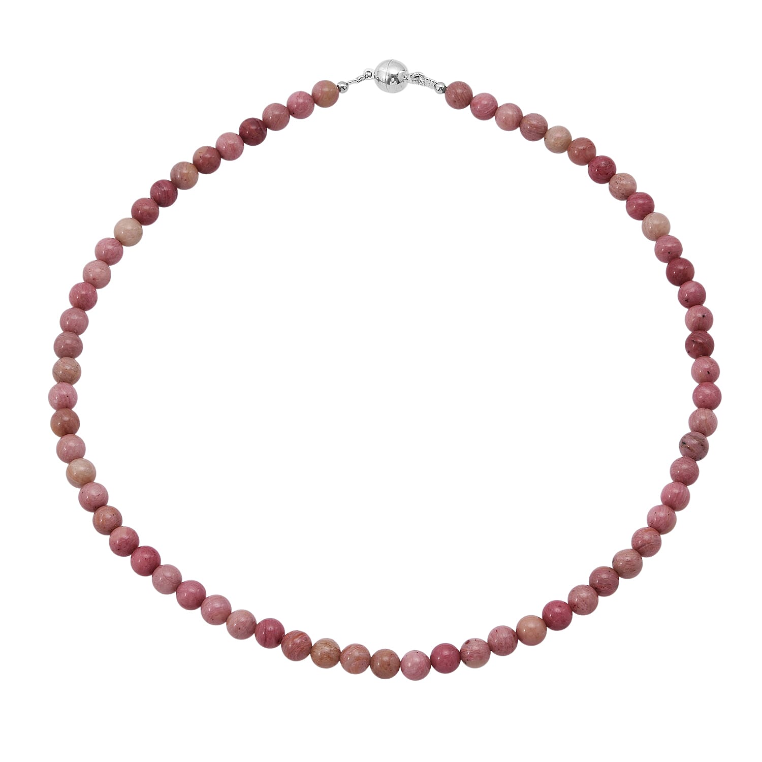 shop lc Rhodonite Beaded Necklace with Magnetic Lock in Sterling Silver 150.00 ctw (18 Inches)