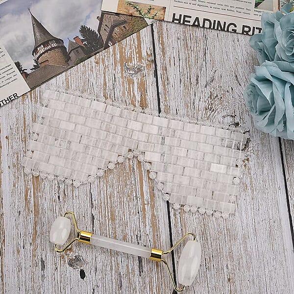 Shop Lc Rock Crystal Quartz Eye Mask (8.28x3.54) With Face Roller (5.82x1.57x2.36)