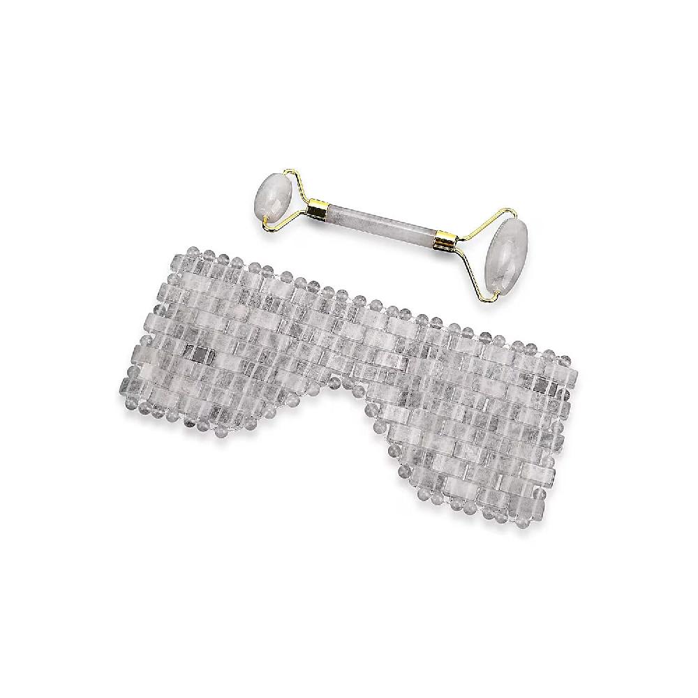 shop lc Rock Crystal Quartz Eye Mask (8.28x3.54) with Face Roller (5.82x1.57x2.36)