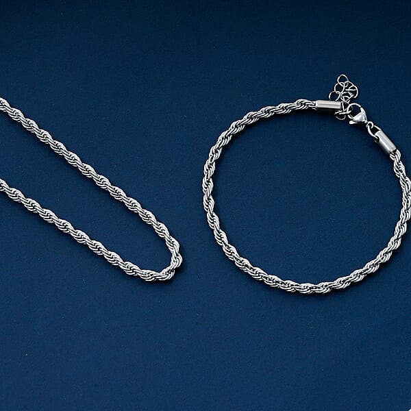 Shop Lc Rope Chain Bracelet (8.50In) And Necklace (24 Inches) In Stainless Steel
