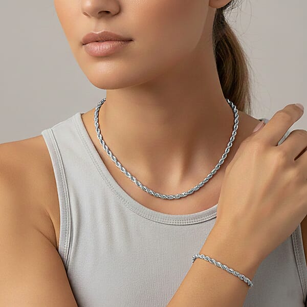 Shop Lc Rope Chain Bracelet (8.50In) And Necklace (24 Inches) In Stainless Steel