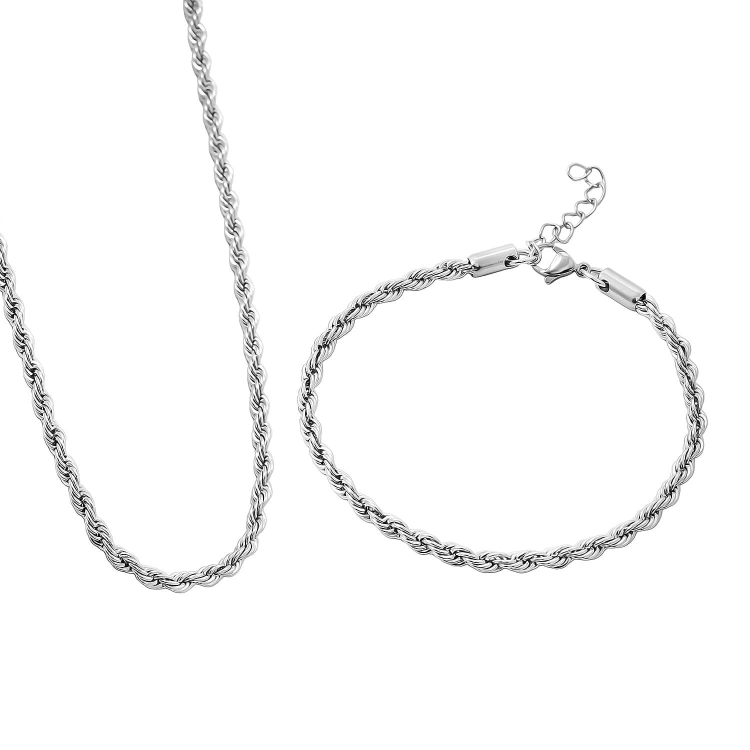 shop lc Rope Chain Bracelet (8.50In) and Necklace (24 Inches) in Stainless Steel