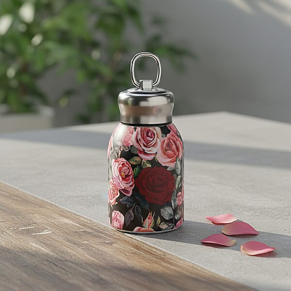 Shop Lc Rose Pattern 260ml Double Wall Stainless Steel Water Bottle