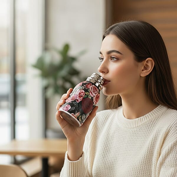 Shop Lc Rose Pattern 260ml Double Wall Stainless Steel Water Bottle