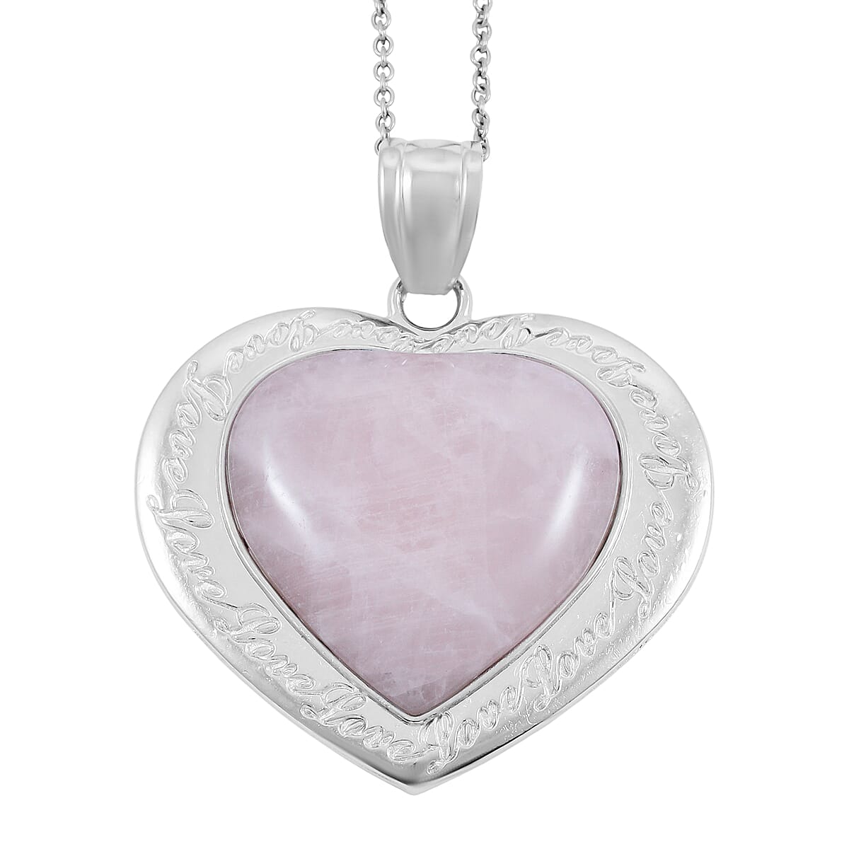 shop lc Rose Quartz Heart Pendant in Silvertone with Stainless Steel Necklace 28.00 ctw (20 Inches)