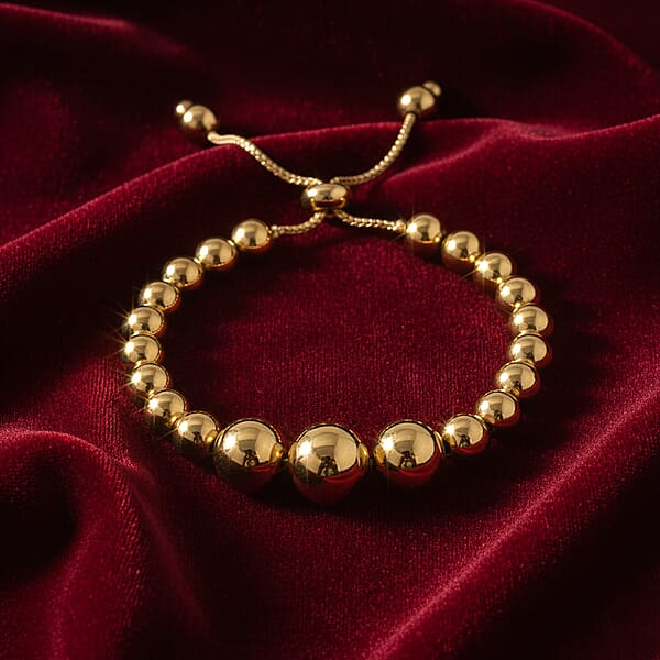 Shop Lc Round Shape Beaded Chain Bracelet In Goldtone (6-9In)