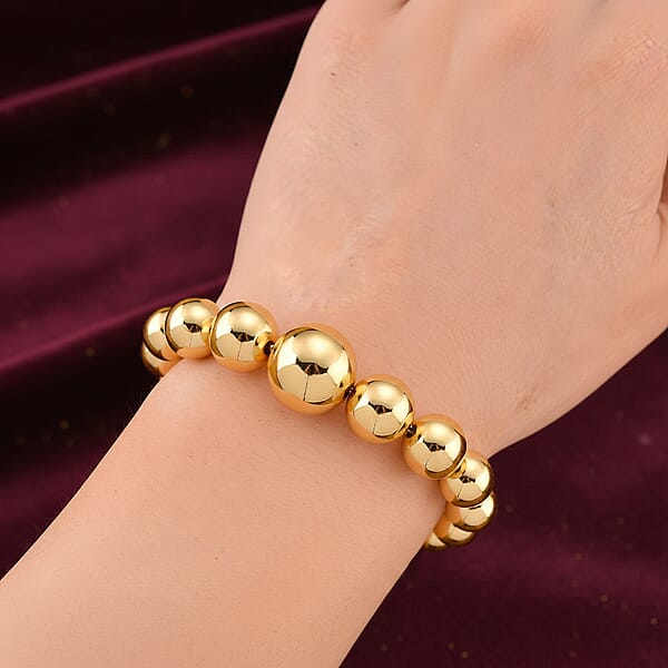 Shop Lc Round Shape Beaded Chain Bracelet In Goldtone (6-9In)