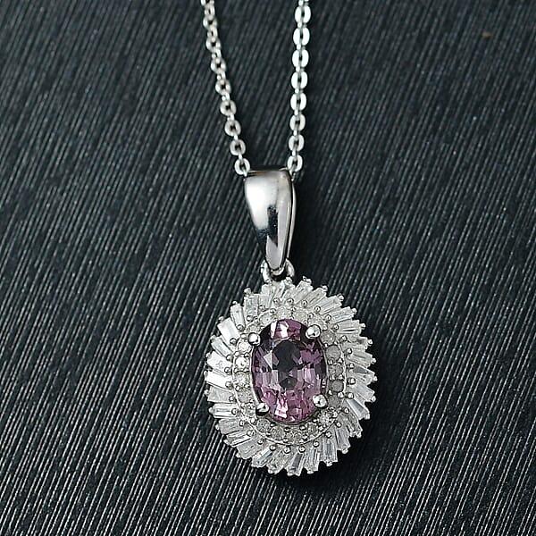 Shop Lc Royal Lavender Spinel And Diamond 1.15 Ctw Floral Pendant Necklace In Rhodium Over Sterling Silver 20 Inches