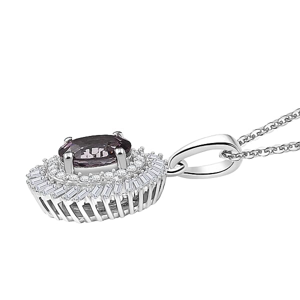 Shop Lc Royal Lavender Spinel And Diamond 1.15 Ctw Floral Pendant Necklace In Rhodium Over Sterling Silver 20 Inches