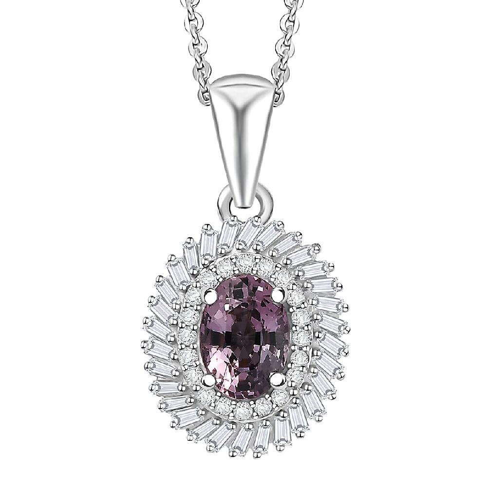 shop lc Royal Lavender Spinel and Diamond 1.15 ctw Floral Pendant Necklace in Rhodium Over Sterling Silver 20 Inches
