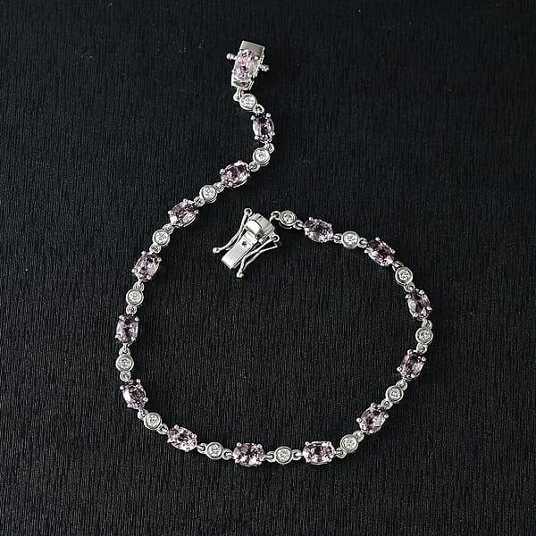 Shop Lc Royal Lavender Spinel And Luxuriant Lab Grown Diamond G-H SI 7.80 Ctw Lilac Vines Bracelet In Rhodium Over Sterling Silver (6.50 In)