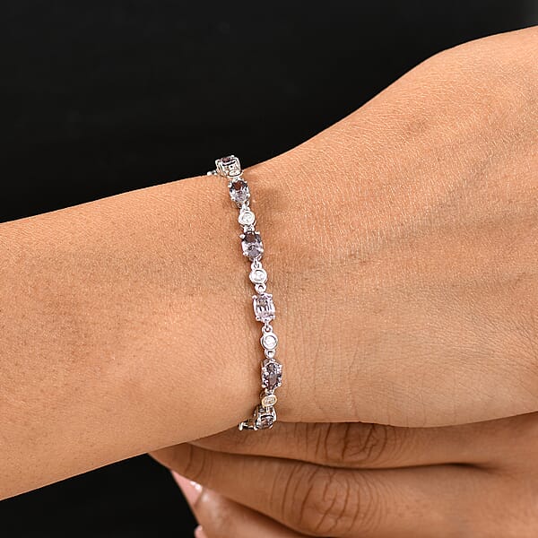 Shop Lc Royal Lavender Spinel And Luxuriant Lab Grown Diamond G-H SI 7.80 Ctw Lilac Vines Bracelet In Rhodium Over Sterling Silver (6.50 In)