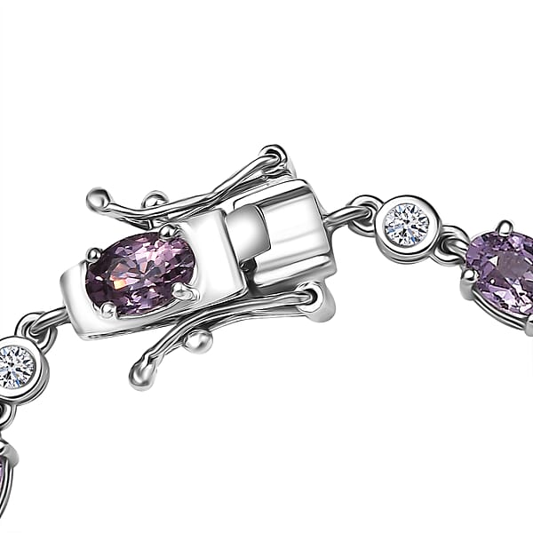 Shop Lc Royal Lavender Spinel And Luxuriant Lab Grown Diamond G-H SI 7.80 Ctw Lilac Vines Bracelet In Rhodium Over Sterling Silver (6.50 In)