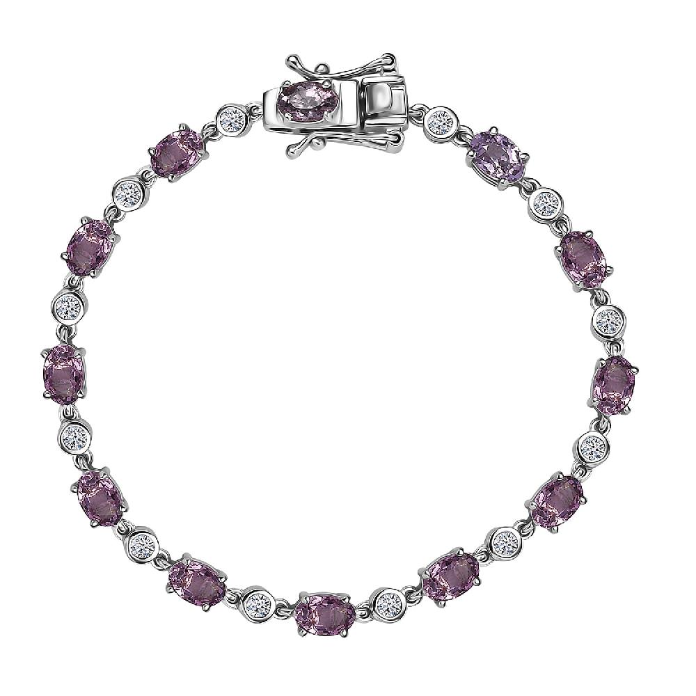 shop lc Royal Lavender Spinel and Luxuriant Lab Grown Diamond G-H SI 7.80 ctw Lilac Vines Bracelet in Rhodium Over Sterling Silver (6.50 In)