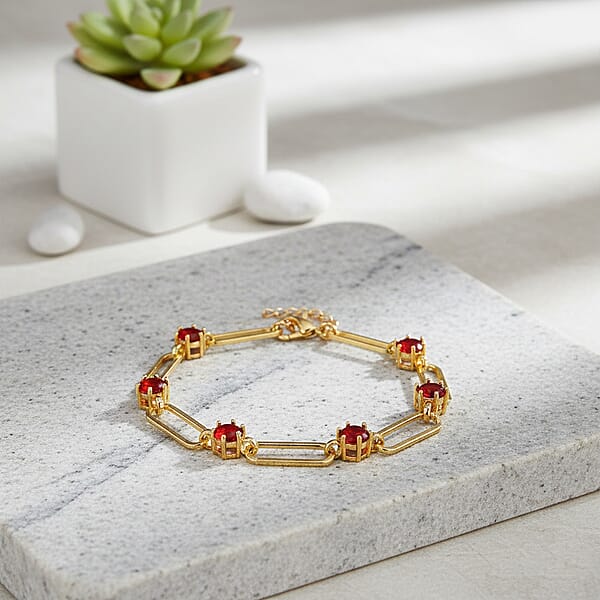 Shop Lc Ruby Color Austrian Crystal Paperclip Chain Bracelet In Goldtone (7.5-9.5 Inches)