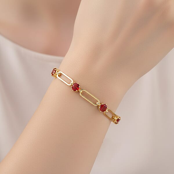 Shop Lc Ruby Color Austrian Crystal Paperclip Chain Bracelet In Goldtone (7.5-9.5 Inches)