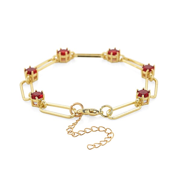 Shop Lc Ruby Color Austrian Crystal Paperclip Chain Bracelet In Goldtone (7.5-9.5 Inches)