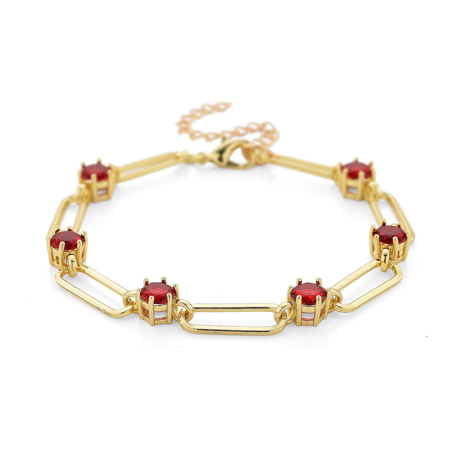 shop lc Ruby Color Austrian Crystal Paperclip Chain Bracelet in Goldtone (7.5-9.5 Inches)
